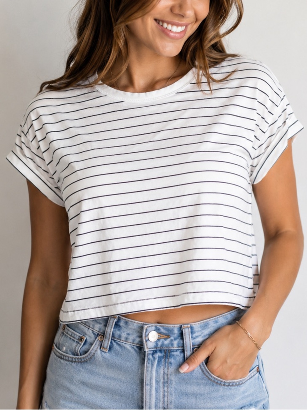 H&M basic striped crop top size S